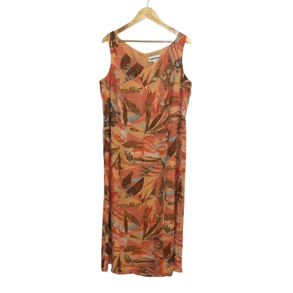 Danny & Nicole Vintage Peach Tropical-Leaf sleeveless Midi Maxi Dress, 14W